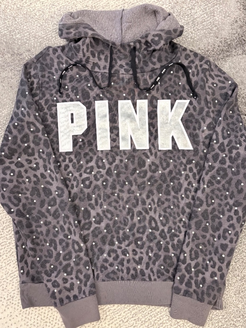 PINK Victoria's Secret Gray Leopard Print Hoodie with White Logo
